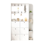 Coat Rack and Shoe Storage Cabinet with Shoe Cubbies, Space-Saving Hallway Storage Unit with Hinged Doors, 120L x 24W x 200H cm, White