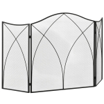 HOMCOM Salvachispas Plegable Pantalla Protectora de Chimenea 3 Paneles con Bisagras y Estructura de Metal Decorativa 108x24x76 cm Negro