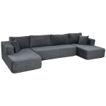 HOMCOM Modulares U-Sofa 4-Sitzer, 2 Ottomane, 2-Sitzer-Sofa, 6 Kissen, Ohne Montage, 369 x 152 x 78 cm, Grau