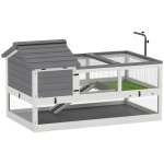 PawHut Maison pour tortues en bois, enclos pour tortues avec deux maisons principales, toit supérieur ouvrant, support de lampe Gris