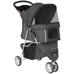 PawHut Dog Stroller, 3 Wheels Foldable Pet Stroller with Adjustable Canopy, Storage Basket for Small Mini Breeds, Dark Grey