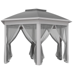Outsunny 3 x 4m Garden Gazebo Hexagon Pop Up Gazebo Party Tent Canopy Double Roof Instant Shelter with Netting and Carry Bag for Outdoor Patio, Dark Grey