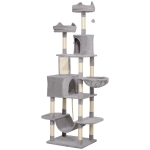 PawHut hoher Kratzbaum 206 cm mit 4 Sisal-Kratzsäulen, Höhlen, Körben, Hängematten, für 1-3 Kätzchen 6 kg, Hellgrau