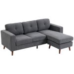 HOMCOM Ecksofa 192 cm L-Form 3-Sitzer Sofa mit umkehrbarer Chaiselongue, Cord-Optik, für kleinen Raum, Dunkelgrau