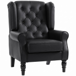 HOMCOM Sillón para Dormitorio en Piel PU con Asiento Amplio Reposabrazos y Patas de Madera de Eucalipto Negro