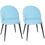 HOMCOM Set 2 Sedie da Pranzo Imbottite con Schienale a Conchiglia in Velluto, 52x55x79 cm, Azzurro