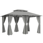 Outsunny Pavillon 3x4m Gartenpavillon mit 6 Seitenteilen Partyzelt Gartenzelt Festzelt mit Doppeldach Dunkelgrau