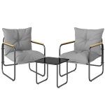 Outsunny Set Bistro 3 Piese, Mobilier Exterior Metal cu Perne, Gri Întunecat