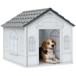 PawHut Niche pour Chien Extérieur pour Chiens Moyens et Grands, Maison pour Chien en PP Imperméable avec Toit en Pente, Porte Avant Ouverte et Ouverture d'Aération au-Dessus, 65 x 75,7 x 63 cm, Gris