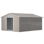 Outsunny Berging, Weerbestendig tuinhuis voor tuingereedschap, met ventilatieramen, schuifdeuren, staal, lichtgrijs
