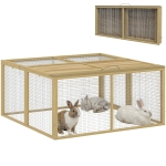 PawHut Kleindierenkooi, Konijnenstal met Opklapbaar Dak, Grenenhout, 120x120x57cm, Natuur
