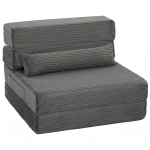 HOMCOM Cadeira de Chão com Encosto Sofá-cama Dobrável em Cotelê Nuvem sem Ossos com Estofamento Acolchoado Cinza Escuro