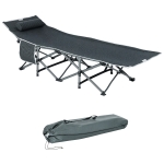 Outsunny Bain de soleil transat chaise longue pliable avec oreiller pochette latérale sac de rangement intégrée métal et tissu oxford 188 x 64,5 x 53 cm gris