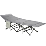 Outsunny Lettino da Campeggio Pieghevole e Imbottito con Tasca Portaoggetti, 188x64.5x53 cm, Grigio chiaro