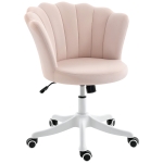 HOMCOM Silla de Oficina de Terciopelo Silla Tocador con Respaldo en Pétalo Altura Regulable 69x64x80-90 cm Rosa