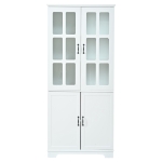 Vitrinenschrank, 4-türig, viel Stauraum mit 5 Einlegeböden, Landhaus-Stil, 80x38x180 cm, Weiß