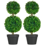 HOMCOM 2-delige set kunstboek, 2 buxusbomen, buiten, 17 cm x 17 cm x 60 cm, Groen + Bruin + Zwart.