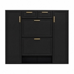 Moderner Schuhschrank mit verstellbaren Einlegeböden, goldenen Griffen, 2 Schubladen, 120x24x107 cm, Schwarz