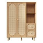 Kleiderschrank im Landhausstil, 2 Türen, 2 Schubladen & offene Regale für viel Stauraum, 120x44x161 cm, Naturfarbe
