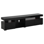 TV-Lowboard mit Hochglanz-Front, verstellbare Trennwand aus gehärtetem Glas, geeignet für Fernseher bis ca. 80 Zoll, 180x35x45 cm, Schwarz
