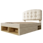 Polsterbett 90x200, dreifach höhenverstellbar, integrierte Schubladen und Staufächer, 207x101x120 cm, Beige