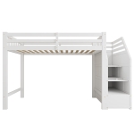 Hochbett 90x200cm mit Lattenrost, Rundum-Schutzgeländer mit integriertem Stauraum, ohne Matratze, 256x98,5x147 cm, Weiß