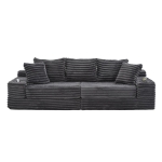 Convertible Sofa Bed with High Backrest and Extra Pillow, Ribbed Corduroy Couch with Dual Side Pockets, 107.5L x 38.5W x 34H cm, Dark Gray