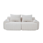 Modular 2-Seater Sofa with Built-In Cup Holder and Side Storage Pocket, Ribbed Corduroy Couch with High-Density Foam, 200L x 99W x 80H cm, Beige
