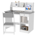 ZONEKIZ Escritorio Infantil con Silla Ergonómica Bandeja Deslizante para Teclado Cajón Nichos y Estantes Abiertos 90x45x90 cm Gris