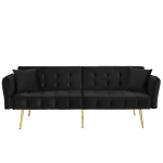 2-Seater Sofa Bed with Independently Adjustable Backrests, Space-Saving Folding Sofa with Multi-Position Armrests, 178L x 82W x 70H cm, Black
