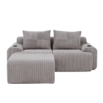 Modular 2-Seater Sofa with Foam-Filled Plush Seats, Light Grey Corduroy Couch with Built-In Cup Holder, 200L x 174W x 80H cm, Light Gray