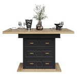 Extendable Dining Table with Wood-Grain High-Density MDF Top, Telescopic Kitchen Table with 2 Drawers, 110L x 80W x 75H cm, Black