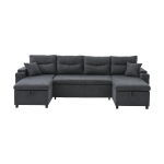 Contemporary 4-Seater Fabric Sofa with 2 Chaise Longues, Minimalist U-Shaped Couch with Integrated Cup Holders, 272L x 136W x 86H cm, Dark Gray
