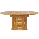 Extendable Dining Table with Sturdy Metal Frame, Space-Saving Center Table with Pull-Out Rattan-Effect Drawers, 118L x 118W x 77H cm, Brown