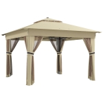 Outsunny Pavillon 3,3x3,3m Wasserabweisend Pop-up Faltpavillon mit LED, Doppeldach, Moskitonetz 4 Seitenteilen Tasche