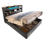 6ft Super King Upholstered Bed with Hydraulic Storage, Stylish Modern Bed Frame with Ambient LED Lighting, 223L x 188W x 115H cm, Grey