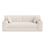 3-Seater Sleeper Sofa with Corduroy High-Back and High-Density Foam, Space-Saving Sofa Bed with 4 Side Pockets, 208L x 80W x 81H cm, Beige