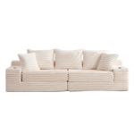 Convertible Sofa Bed with High Backrest and Extra Pillow, Ribbed Corduroy Couch with Dual Side Pockets, 107.5L x 38.5W x 34H cm, Beige