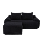 Modular 2-Seater Sofa with Foam-Filled Plush Seats, Black Corduroy Couch with Built-In Cup Holder, 200L x 174W x 80H cm, Black