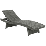 Outsunny Outdoor PE Rattan Sun Lounger, Folding Wicker Garden Lounger Recliner with 4-Level Adjustable Backrest, Rolling Sunbed Lounge Chair with Wheels, Non-Slip Legs for Balcony, Beach, Mixed-grey