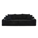 Convertible Sofa Bed with High Backrest and Extra Pillow, Ribbed Corduroy Couch with Dual Side Pockets, 107.5L x 38.5W x 34H cm, Black