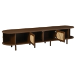 Stylish Oval TV Cabinet with Rattan-Style Fronts, Sturdy Lowboard with 30 kg Load Capacity, 180L x 40W x 40H cm, Walnut