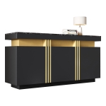 Modern Sideboard with Faux Marble Top and Anti-Tip Fixings, Luxury Storage Unit with Adjustable Shelves, 140L x 38W x 70H cm, Black