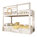 Children's Cabin Bunk Bed with Hydraulic Underbed Storage, Space‑Saving Bed Frame with Integrated Ladder, 200L x 102W x 184H cm, White