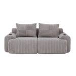 Modular 2-Seater Sofa with Built-In Cup Holder and Side Storage Pocket, Ribbed Corduroy Couch with High-Density Foam, 200L x 99W x 80H cm, Light Gray