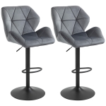 HOMCOM Barkrukken 2-delige set, gestoffeerde barkruk met metalen frame, rugleuning, fluweelachtige look, in hoogte verstelbaar, 360° draaibaar