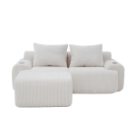 Modular 2-Seater Sofa with Foam-Filled Plush Seats, Beige Corduroy Couch with Built-In Cup Holder, 200L x 174W x 80H cm, Beige