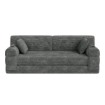 3-Seater Sleeper Sofa with Corduroy High-Back and High-Density Foam, Space-Saving Sofa Bed with 4 Side Pockets, 208L x 80W x 81H cm, Dark Gray