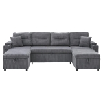 Contemporary 4-Seater Sofa with 2 Chaise Longues, Ribbed Corduroy Couch with Built-In Cup Holders, 272L x 136W x 86H cm, Charcoal grey