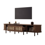 Modern TV Stand with 2 Rattan-Effect Drawers, Durable Media Unit with Large Storage, 180L x 40W x 40H cm, Walnut